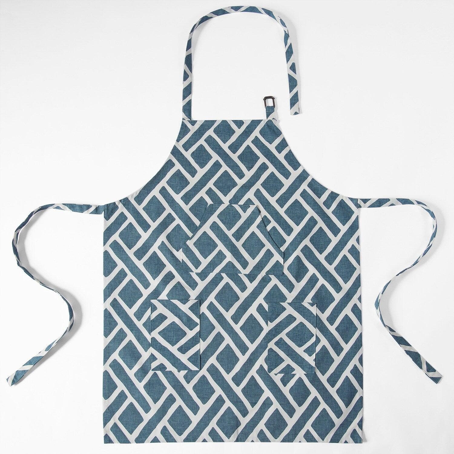 Martinique Blue Printed Cotton Apron - HalfPriceDrapes.com