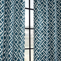 Martinique Blue Printed Cotton Custom Curtain - HalfPriceDrapes.com