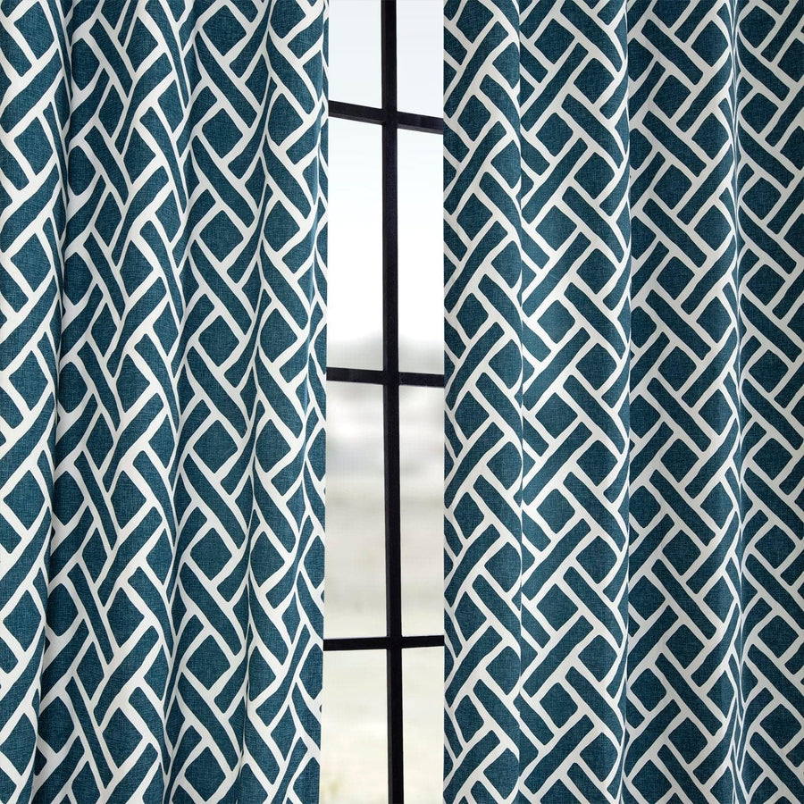 Martinique Blue Printed Cotton Custom Curtain - HalfPriceDrapes.com