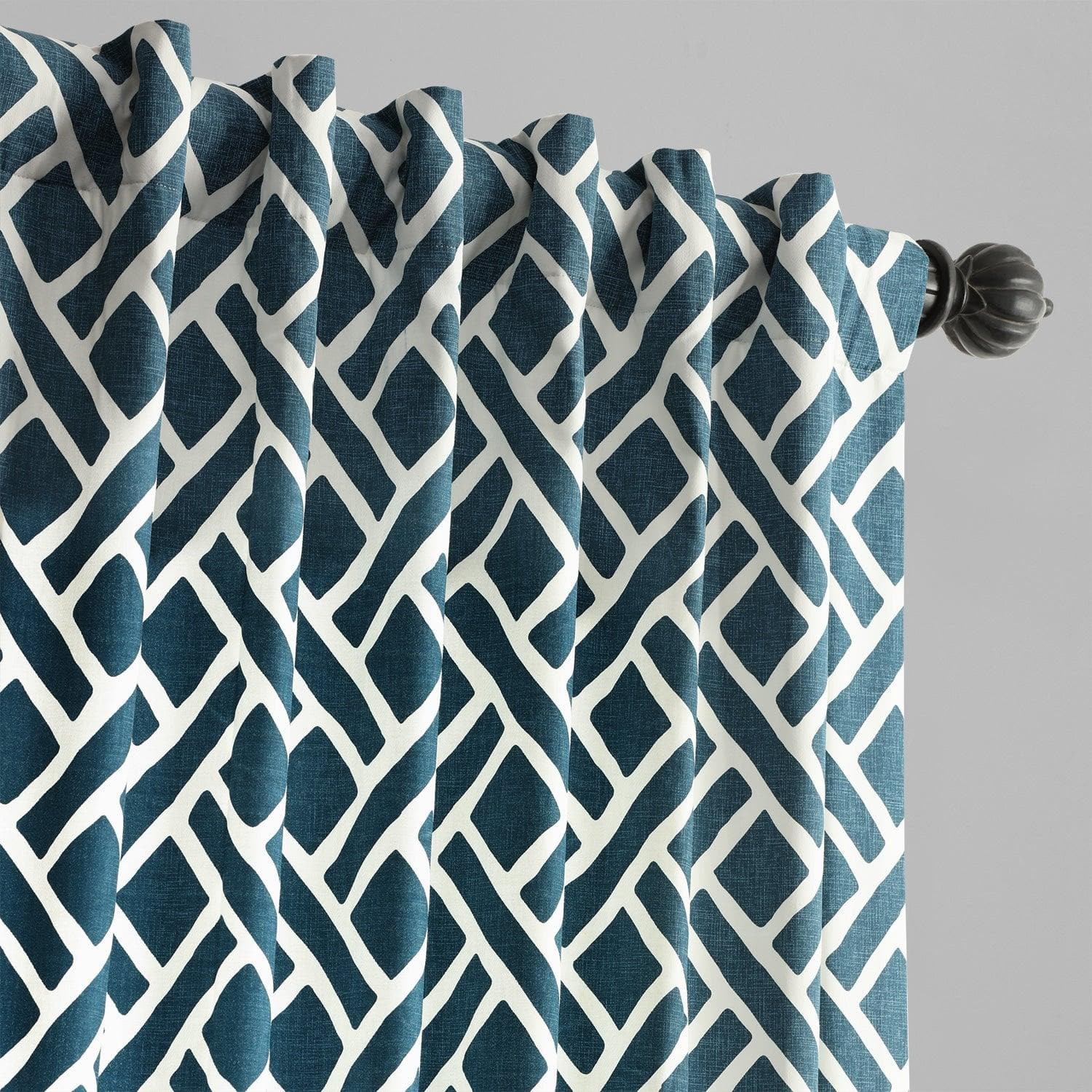 Martinique Blue Printed Cotton Curtain