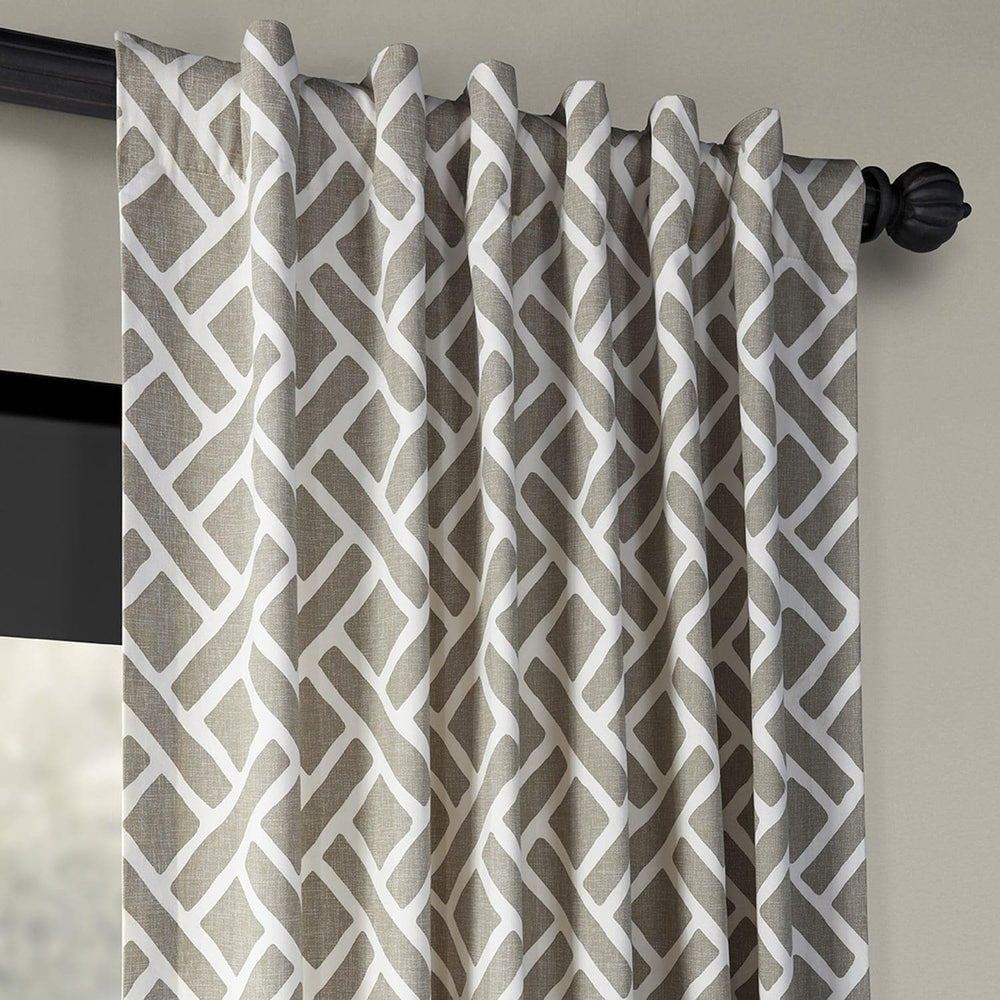 Martinique Taupe Printed Cotton Curtain