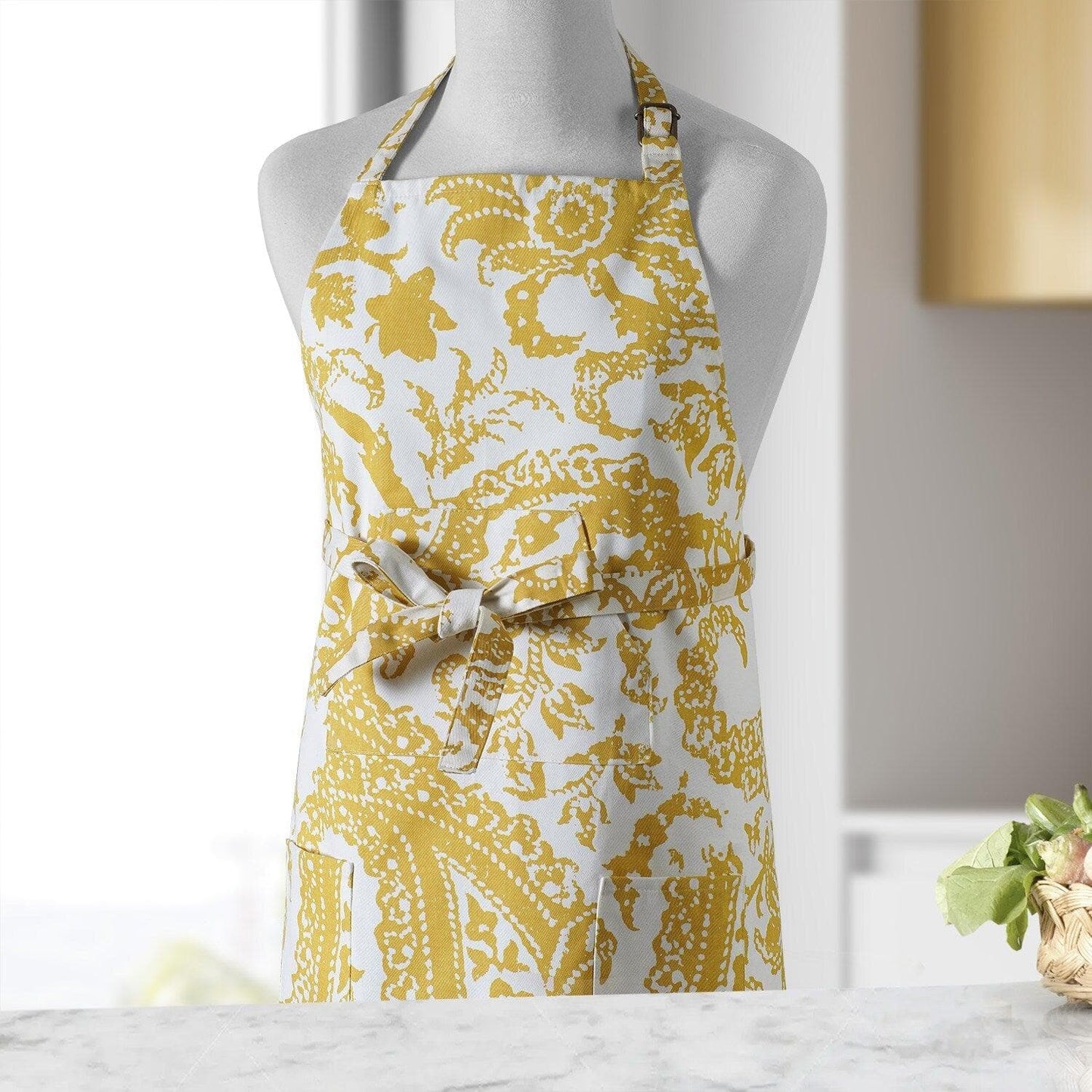 Edina Mustard Printed Cotton Apron - HalfPriceDrapes.com