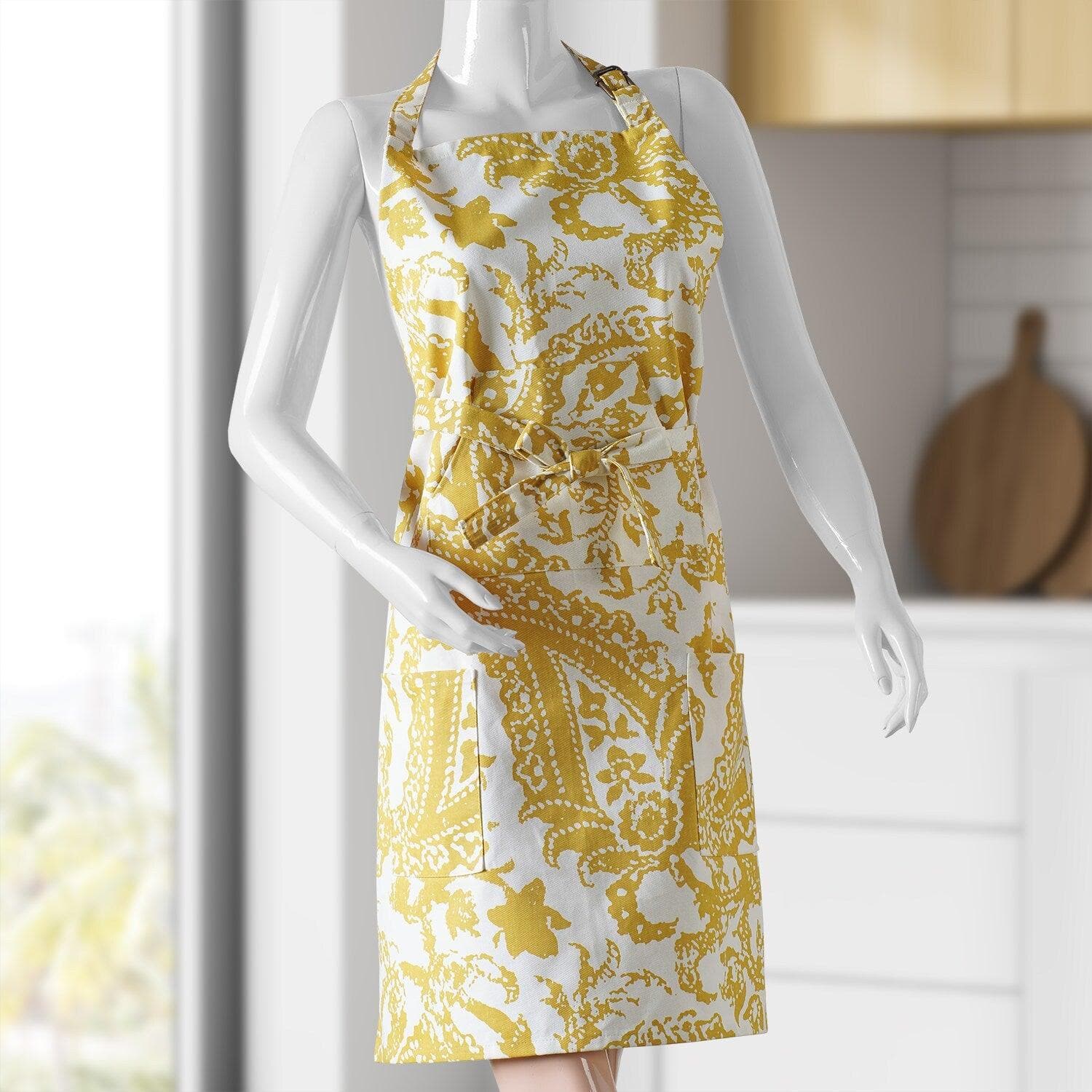 Edina Mustard Printed Cotton Apron - HalfPriceDrapes.com