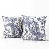 Edina Washed Blue Damask Printed Cotton Cushion Covers - Pair