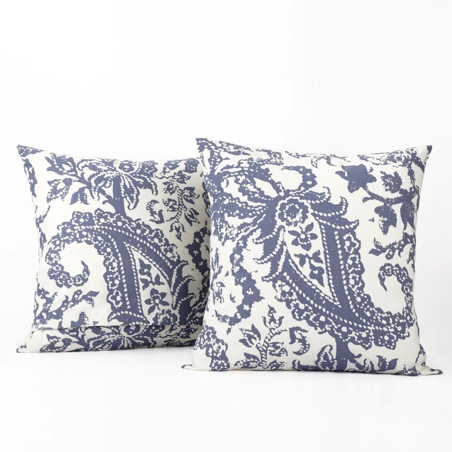 Edina Washed Blue Printed Cotton Cushion Covers - Pair (2 pcs.)