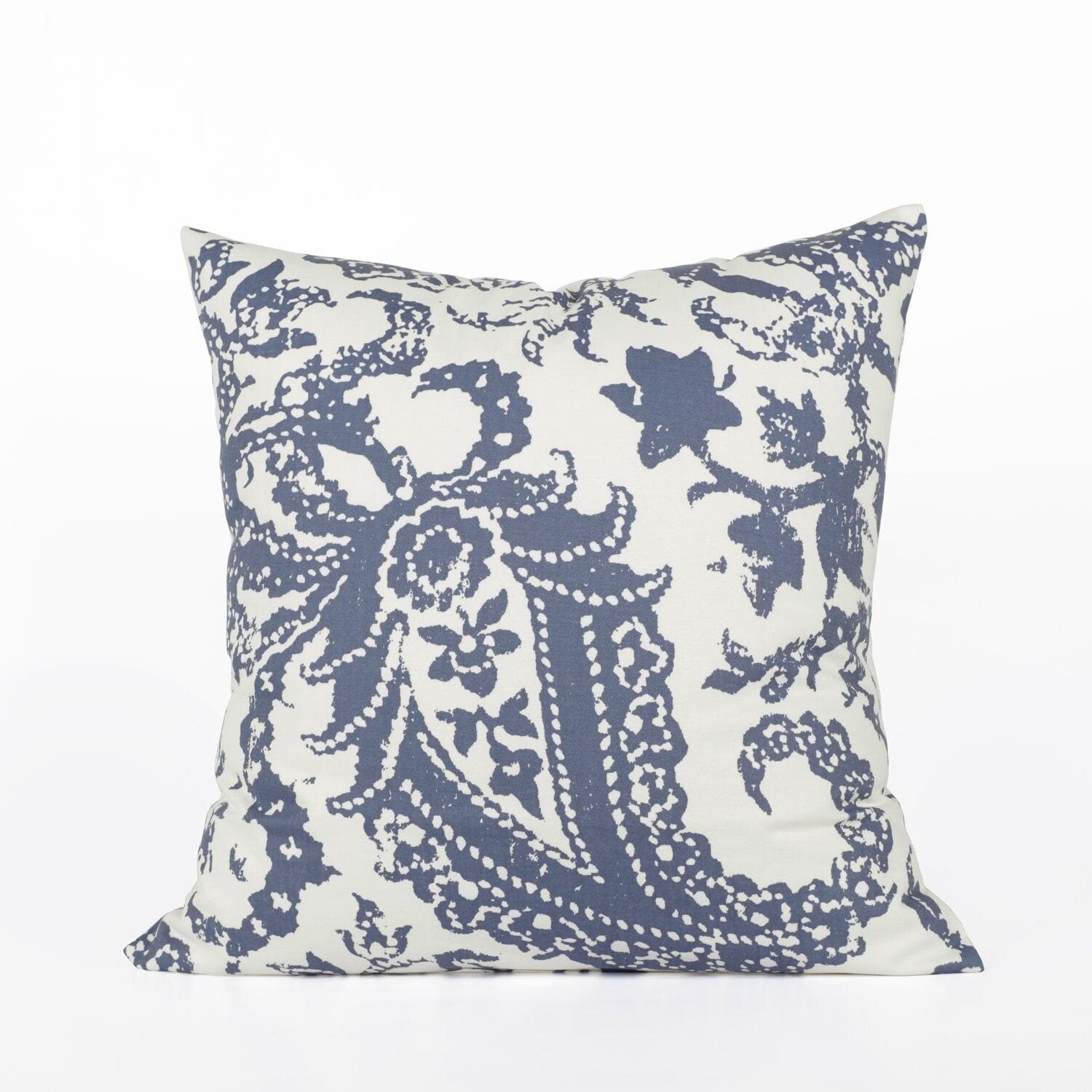 Edina Washed Blue Printed Cotton Cushion Covers - Pair (2 pcs.)
