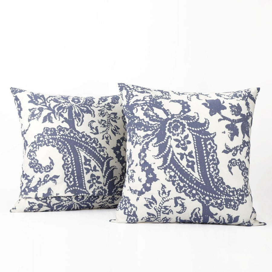 Edina Washed Blue Printed Cotton Cushion Covers - Pair (2 pcs.)