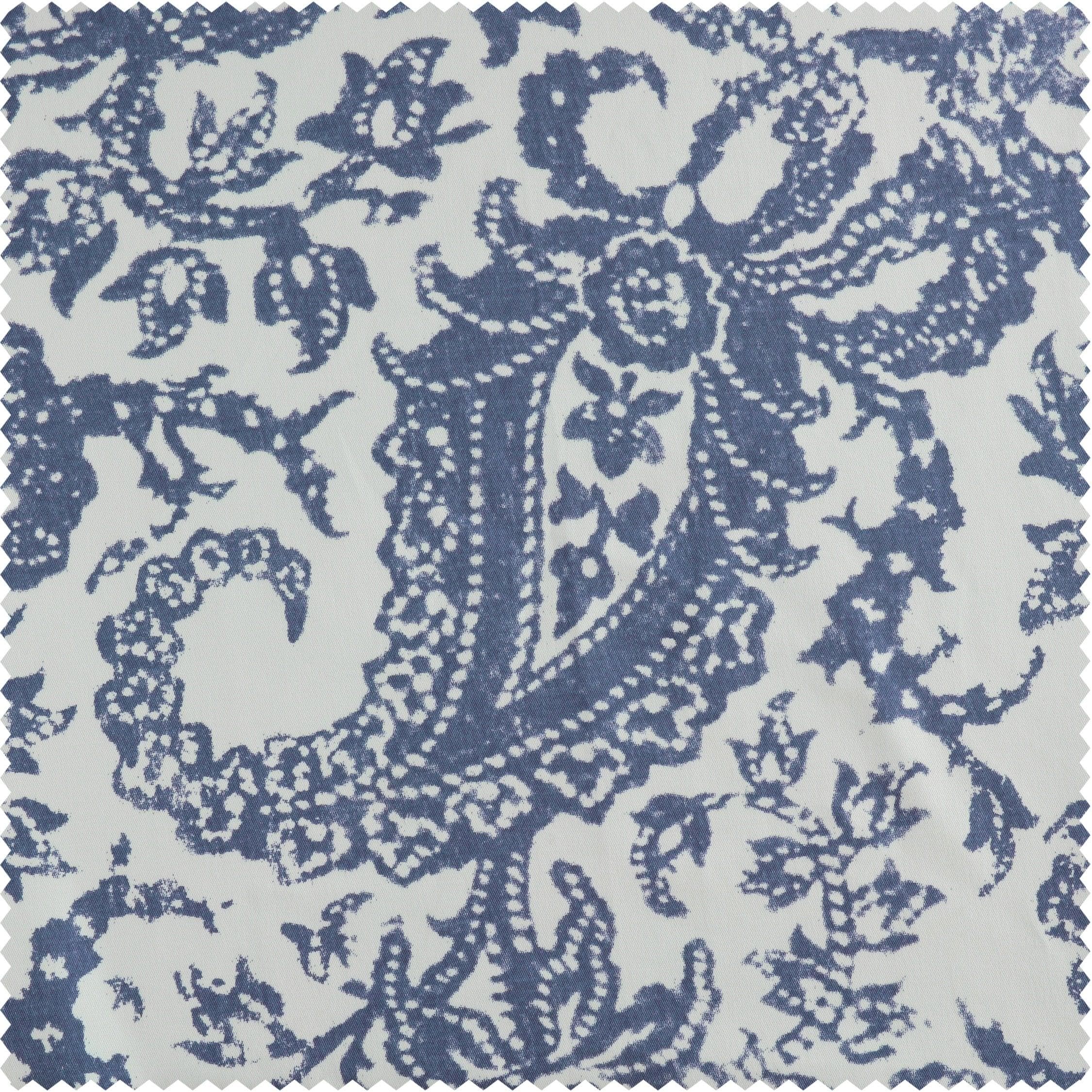 Edina Washed Blue Printed Cotton Custom Curtain