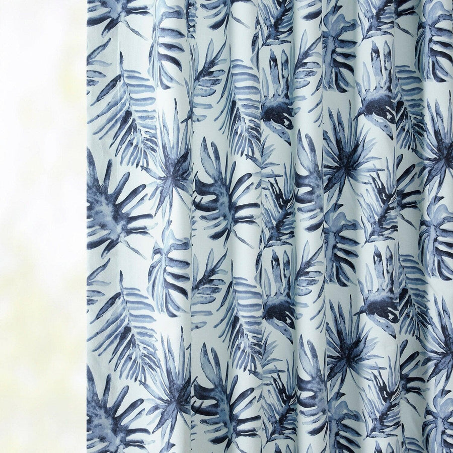 Artemis Blue French Pleat Printed Cotton Curtain