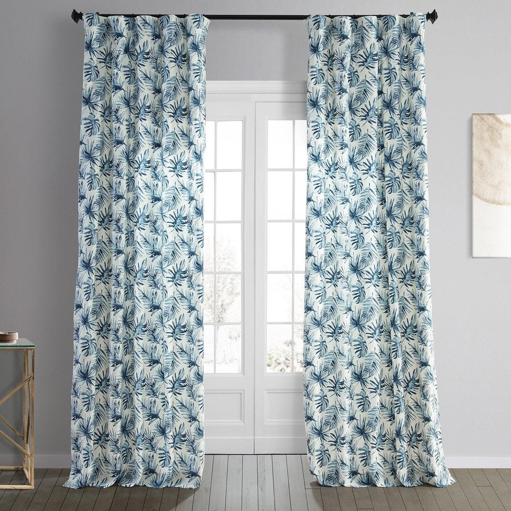 Artemis Blue Printed Cotton Curtain - HalfPriceDrapes.com
