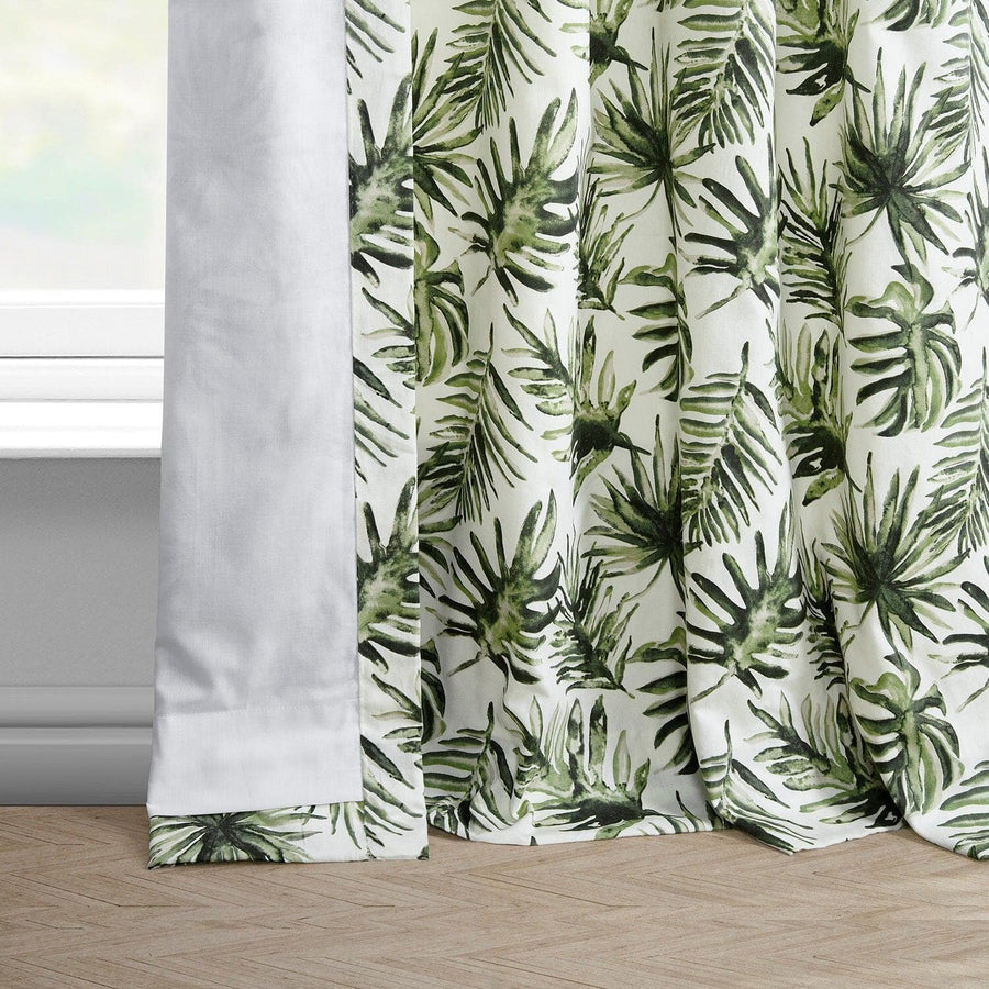 Artemis Olive French Pleat Printed Cotton Curtain