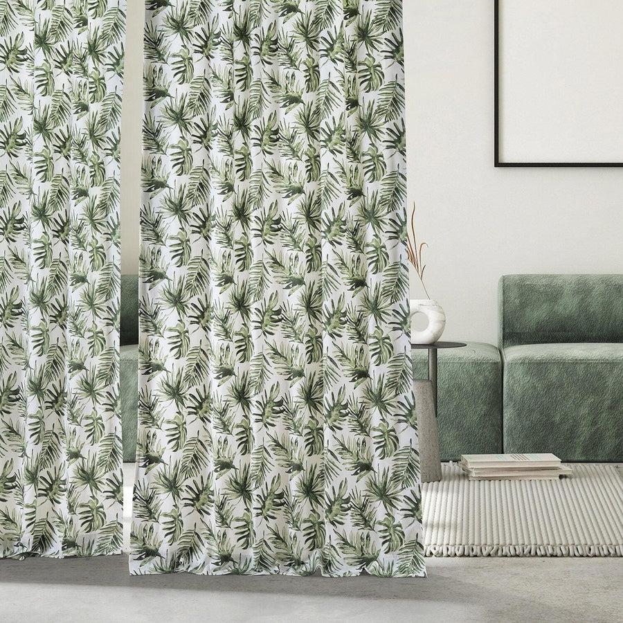 Artemis Olive French Pleat Printed Cotton Curtain