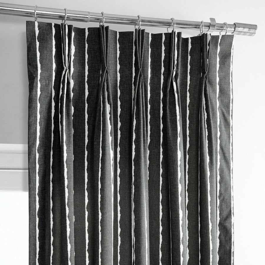 Sharkskin Black Solid French Pleat Printed Cotton Curtain