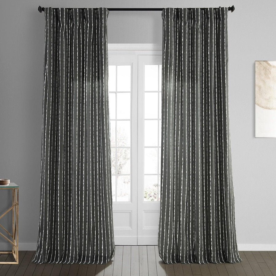 Sharkskin Black Solid Printed Cotton Curtain - HalfPriceDrapes.com