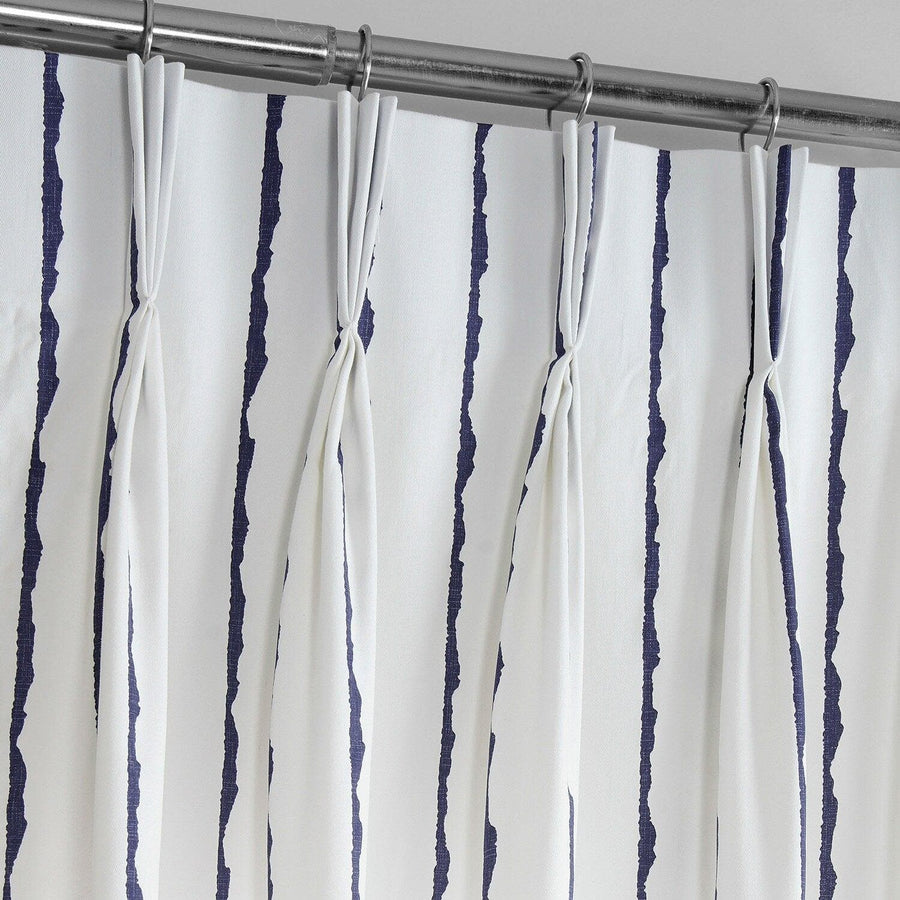 Sharkskin Blue Striped French Pleat Printed Cotton Curtain