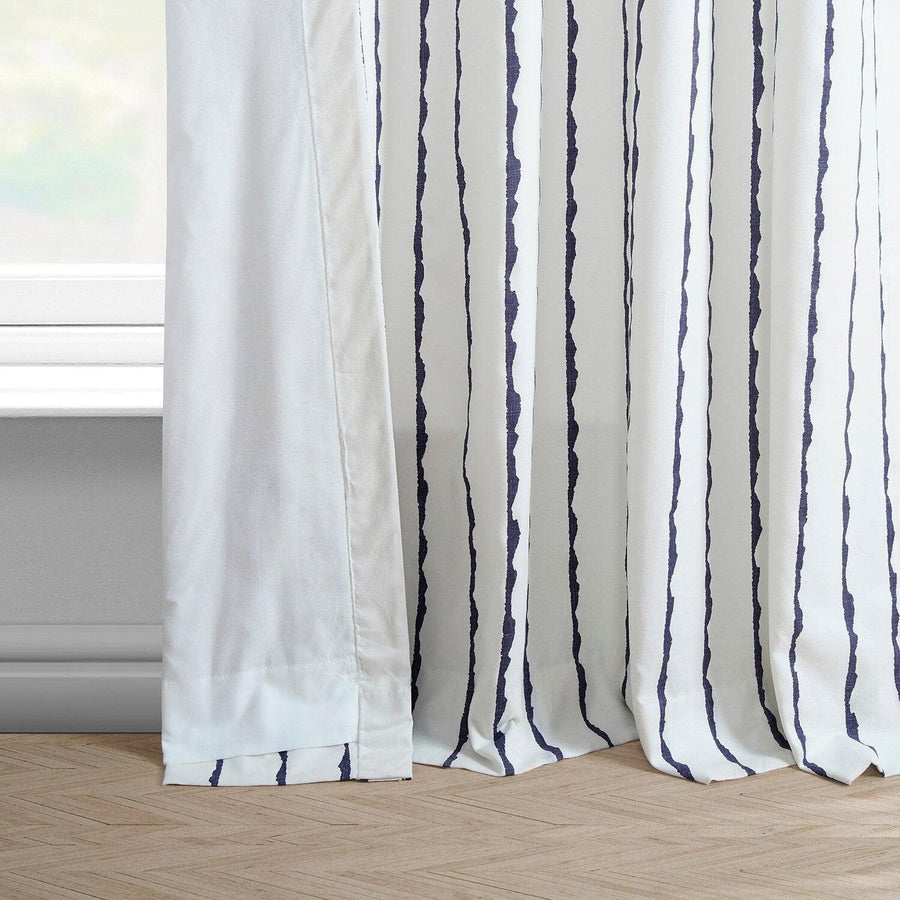 Sharkskin Blue Striped French Pleat Printed Cotton Curtain