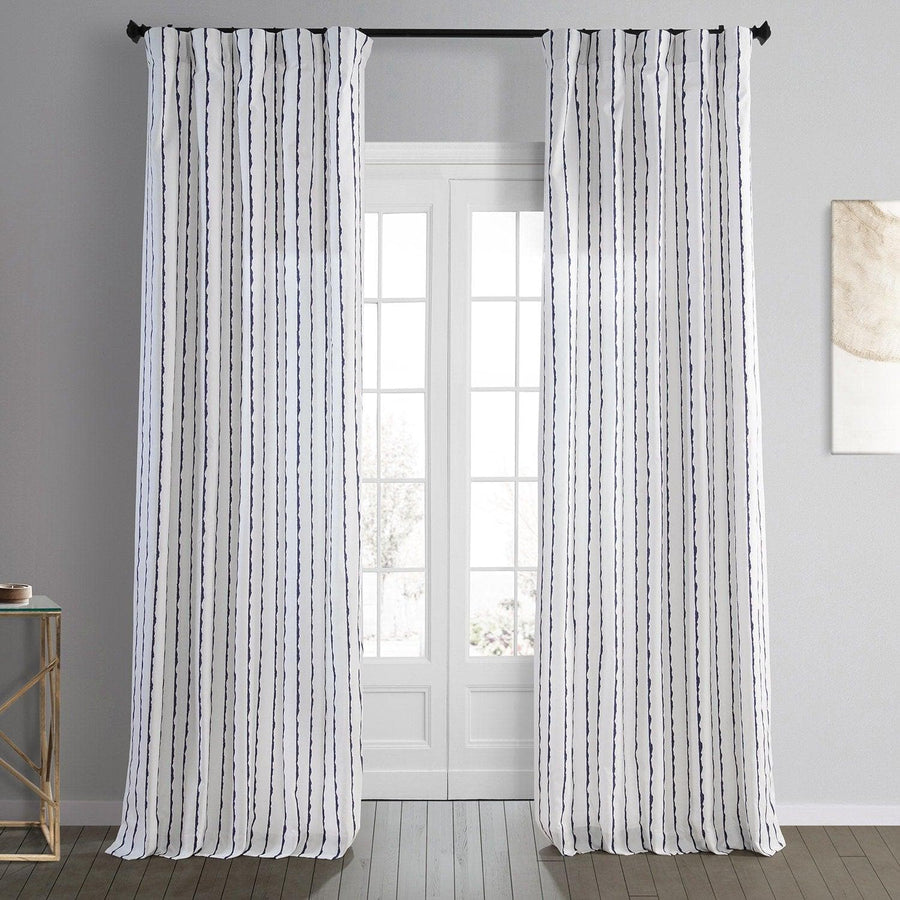 Sharkskin Blue Striped Printed Cotton Curtain - HalfPriceDrapes.com