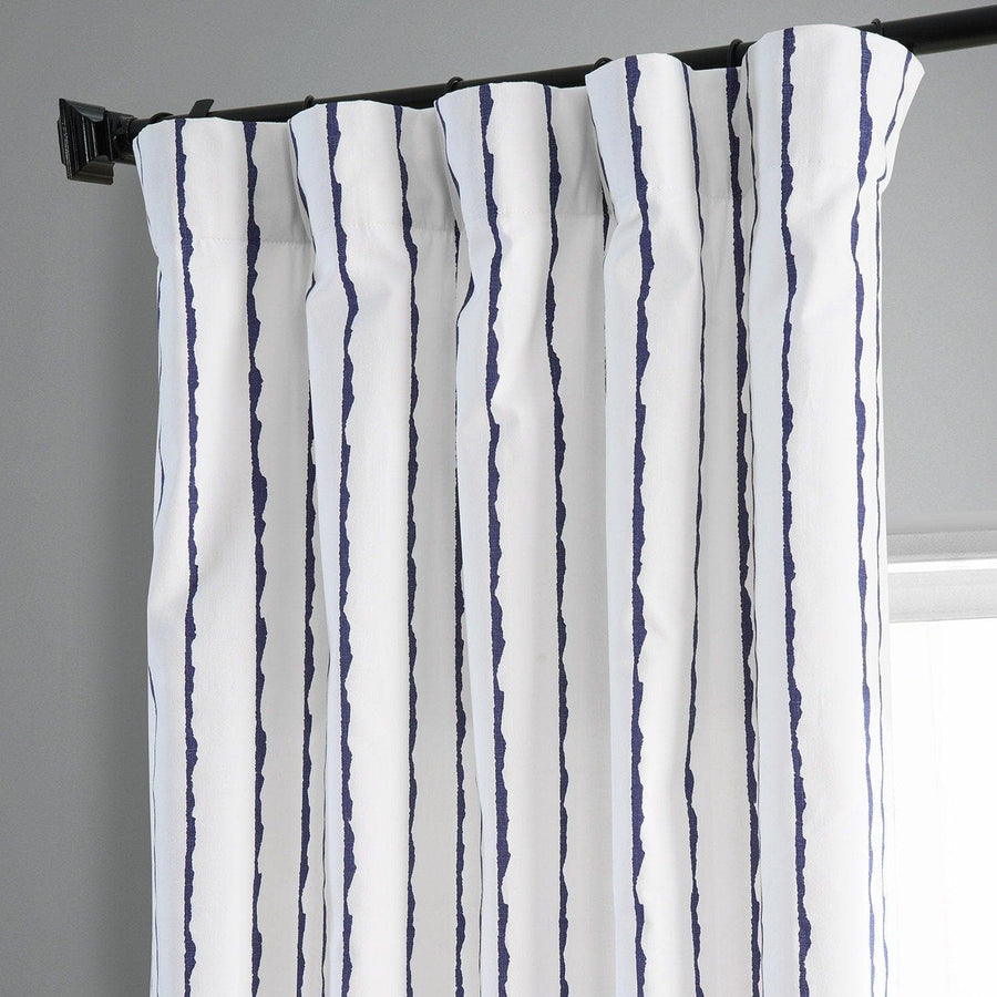 Sharkskin Blue Striped Printed Cotton Curtain - HalfPriceDrapes.com