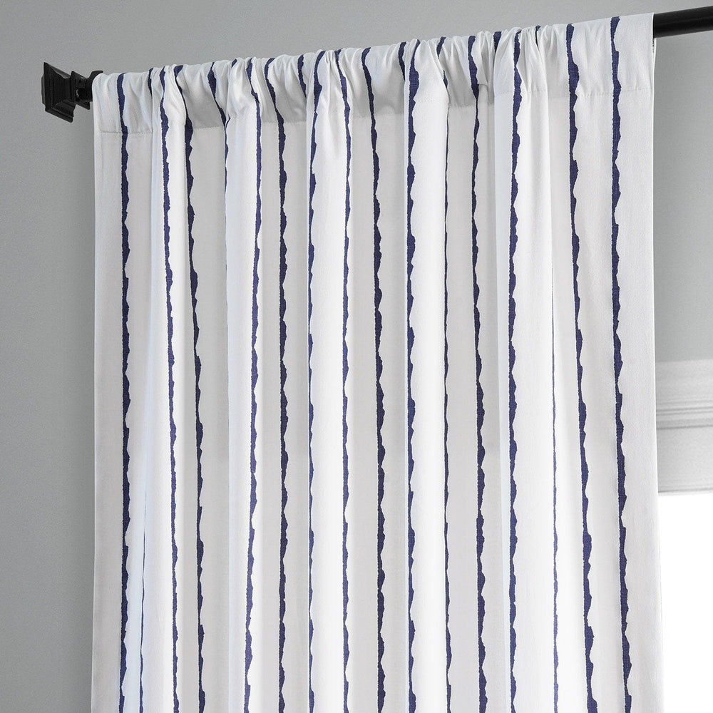 Sharkskin Blue Striped Printed Cotton Curtain - HalfPriceDrapes.com