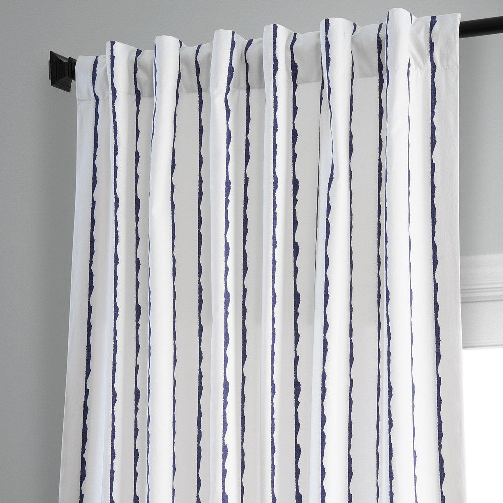 Sharkskin Blue Striped Printed Cotton Curtain - HalfPriceDrapes.com