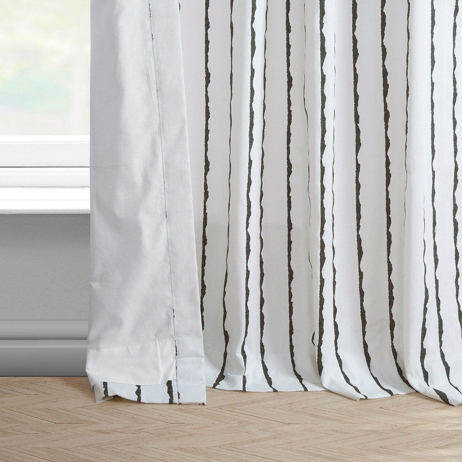Sharkskin Black Striped French Pleat Printed Cotton Curtain