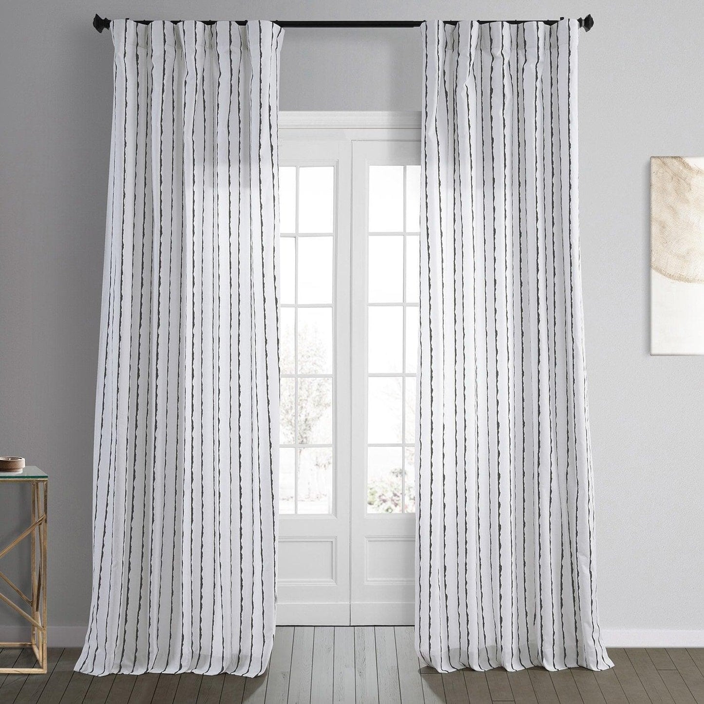 Sharkskin Black Striped Printed Cotton Curtain - HalfPriceDrapes.com