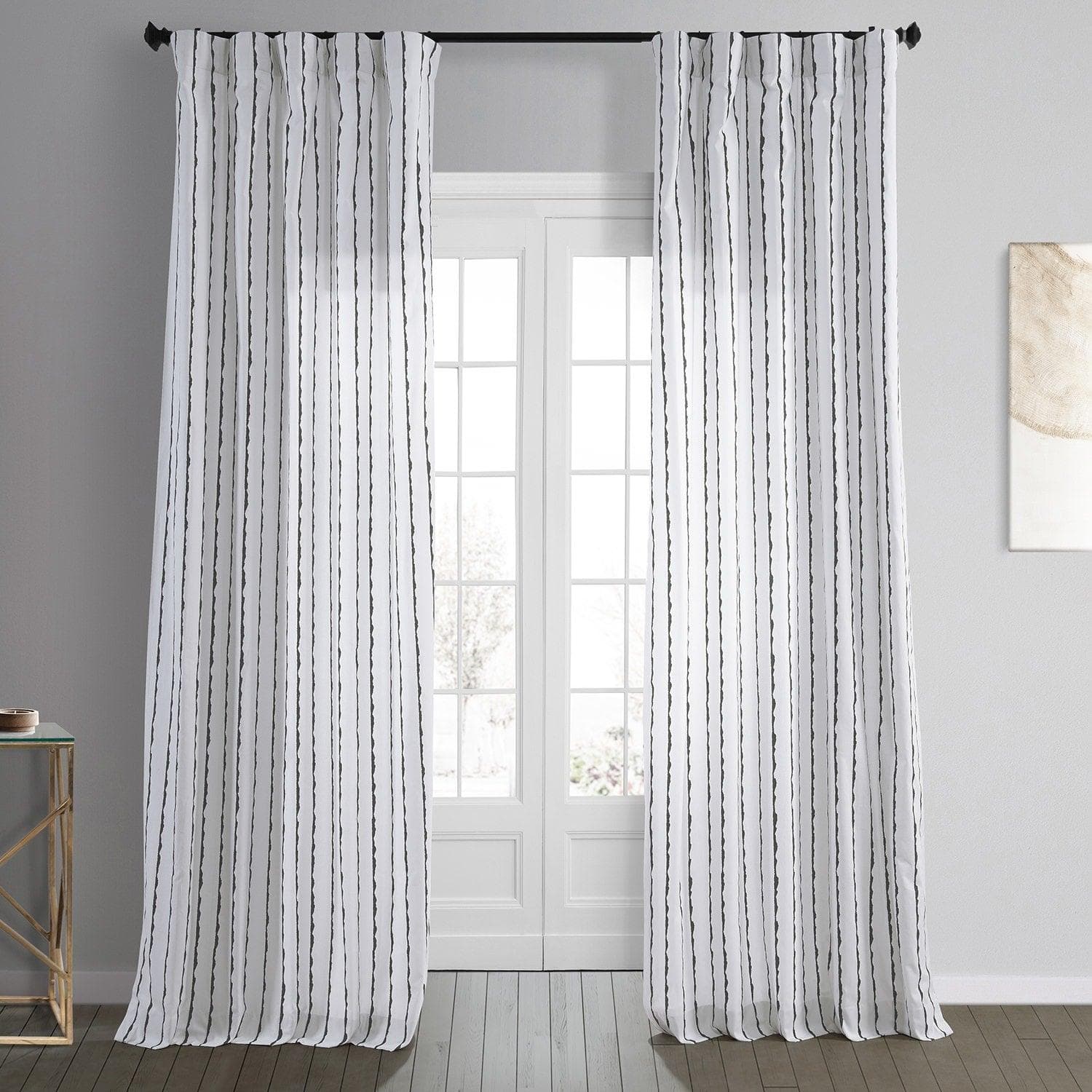 Sharkskin Black Striped Printed Cotton Curtain - HalfPriceDrapes.com