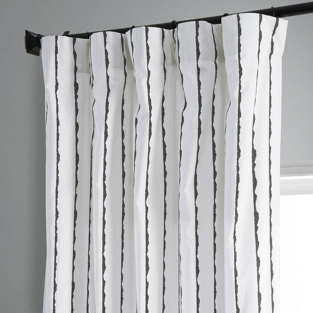 Sharkskin Black Striped Printed Cotton Curtain - HalfPriceDrapes.com