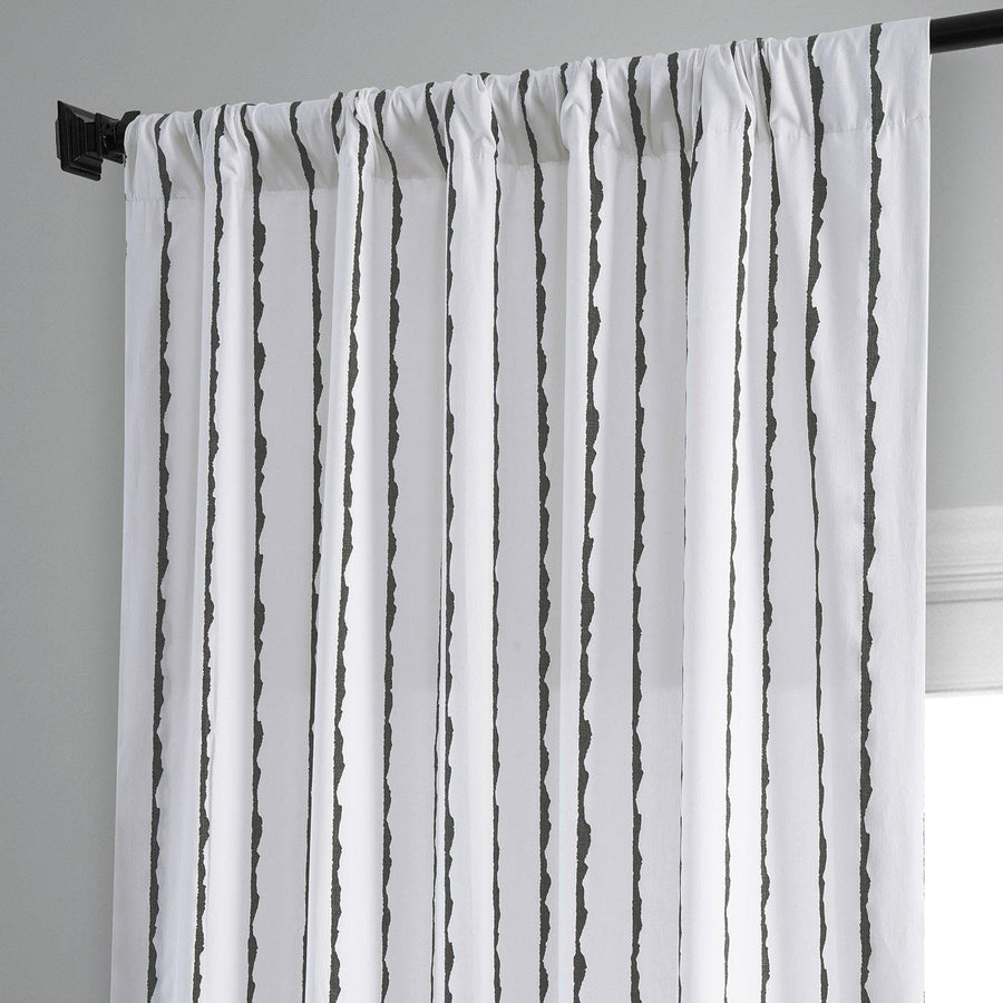 Sharkskin Black Striped Printed Cotton Curtain - HalfPriceDrapes.com
