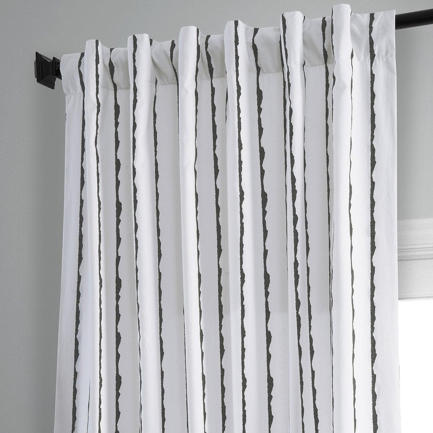 Sharkskin Black Striped Printed Cotton Curtain - HalfPriceDrapes.com