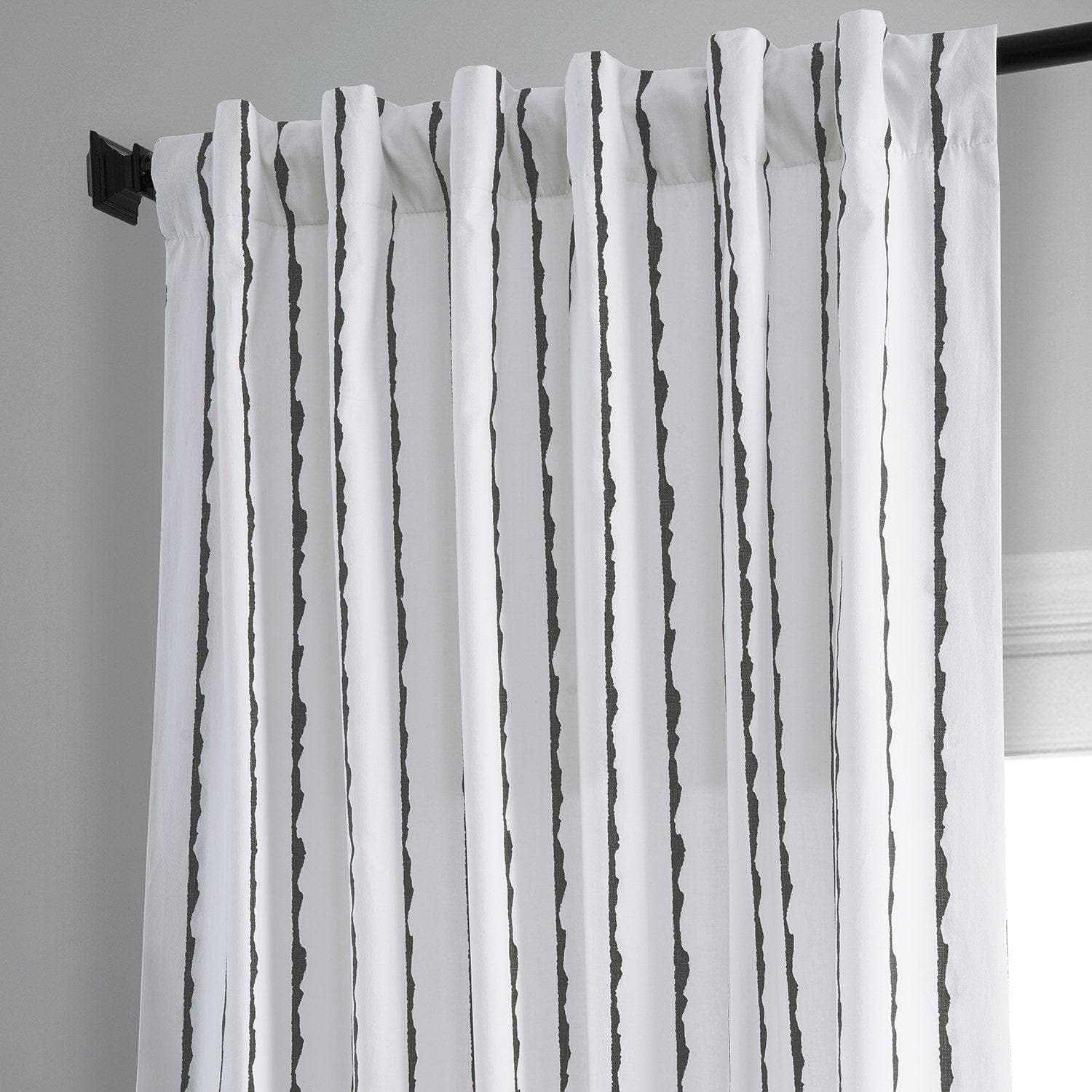 Sharkskin Black Striped Printed Cotton Curtain - HalfPriceDrapes.com