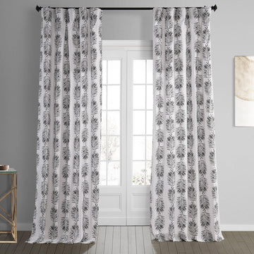 Sago Black Ink Floral Printed Cotton Room Darkening Curtain