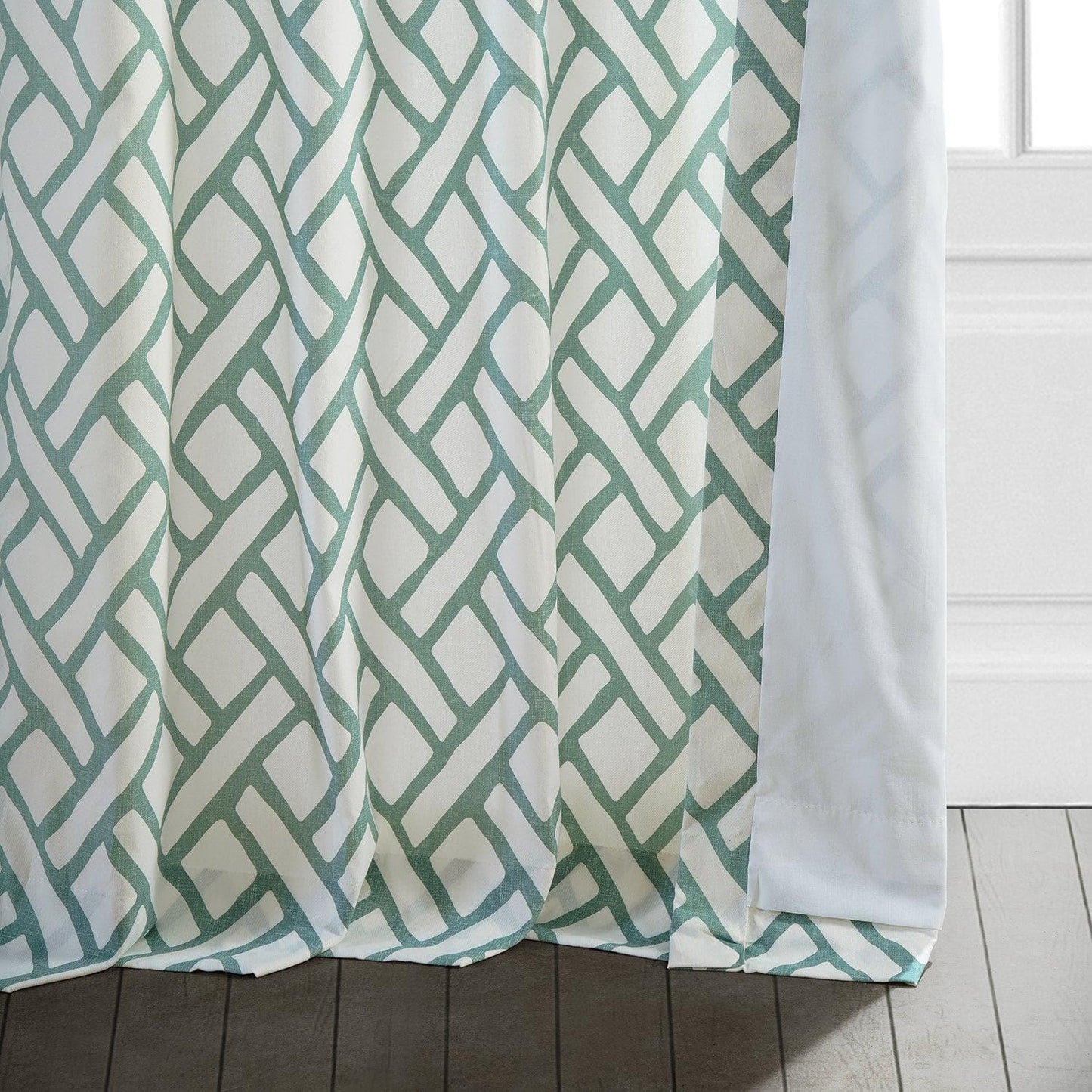 Garden Path Slate Blue Printed Cotton Curtain - HalfPriceDrapes.com