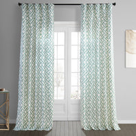 Garden Path Slate Blue Printed Cotton Curtain - HalfPriceDrapes.com