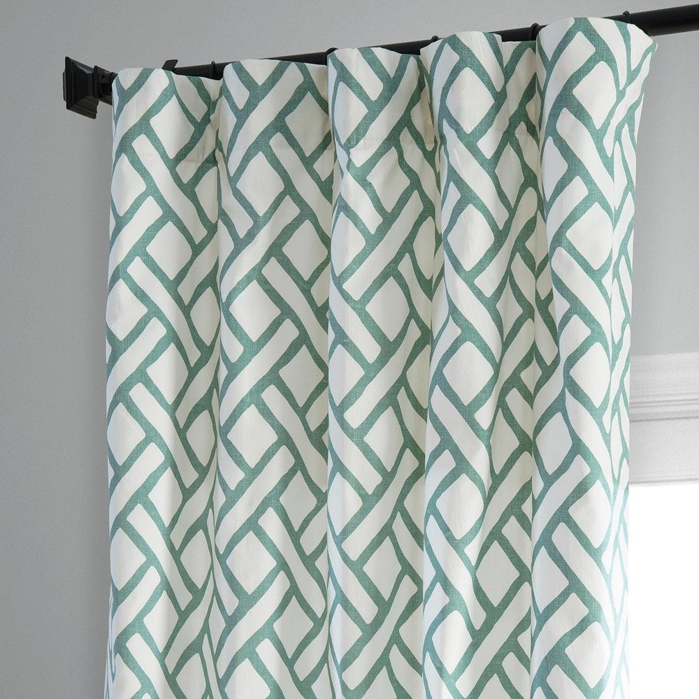 Garden Path Slate Blue Printed Cotton Curtain - HalfPriceDrapes.com