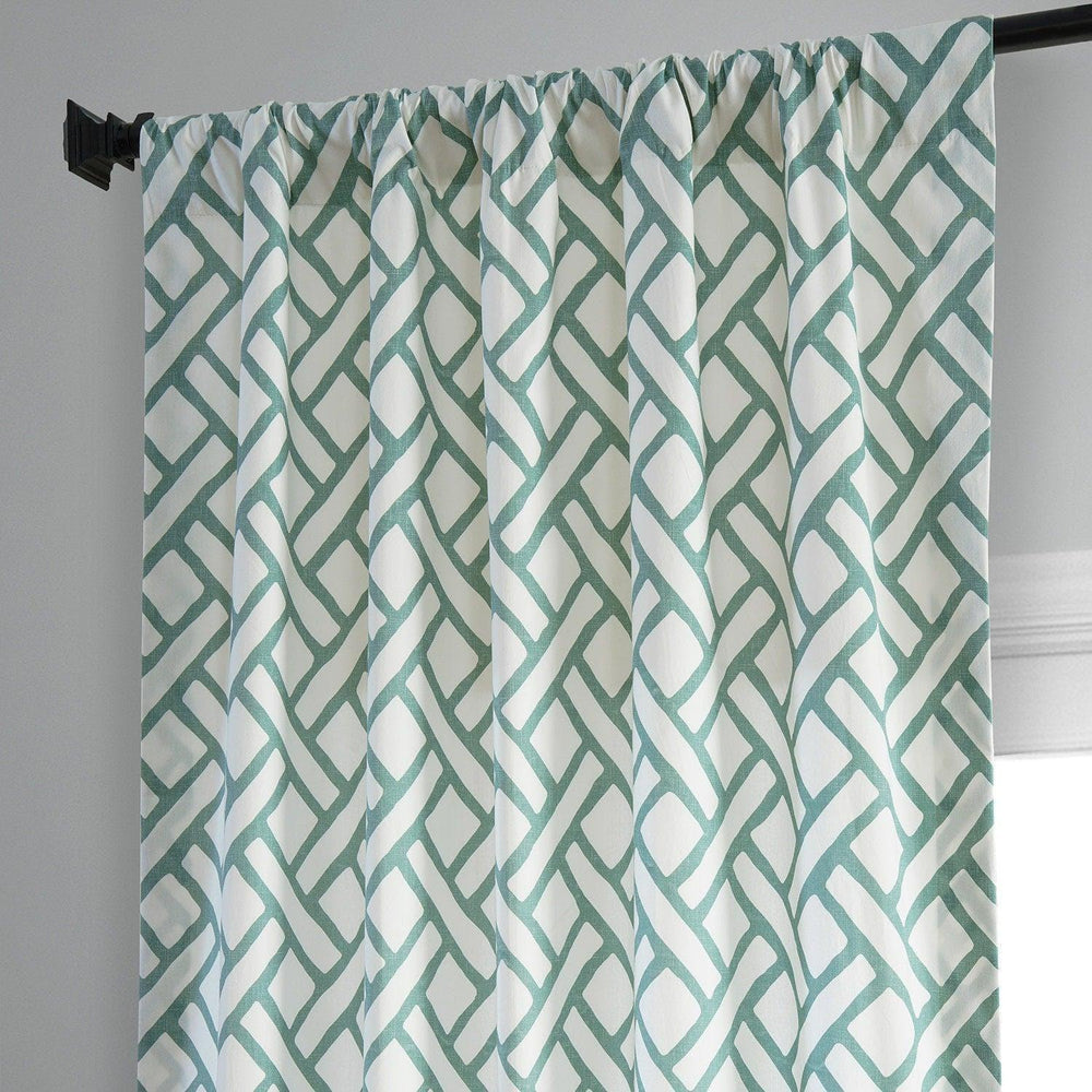 Garden Path Slate Blue Printed Cotton Curtain - HalfPriceDrapes.com