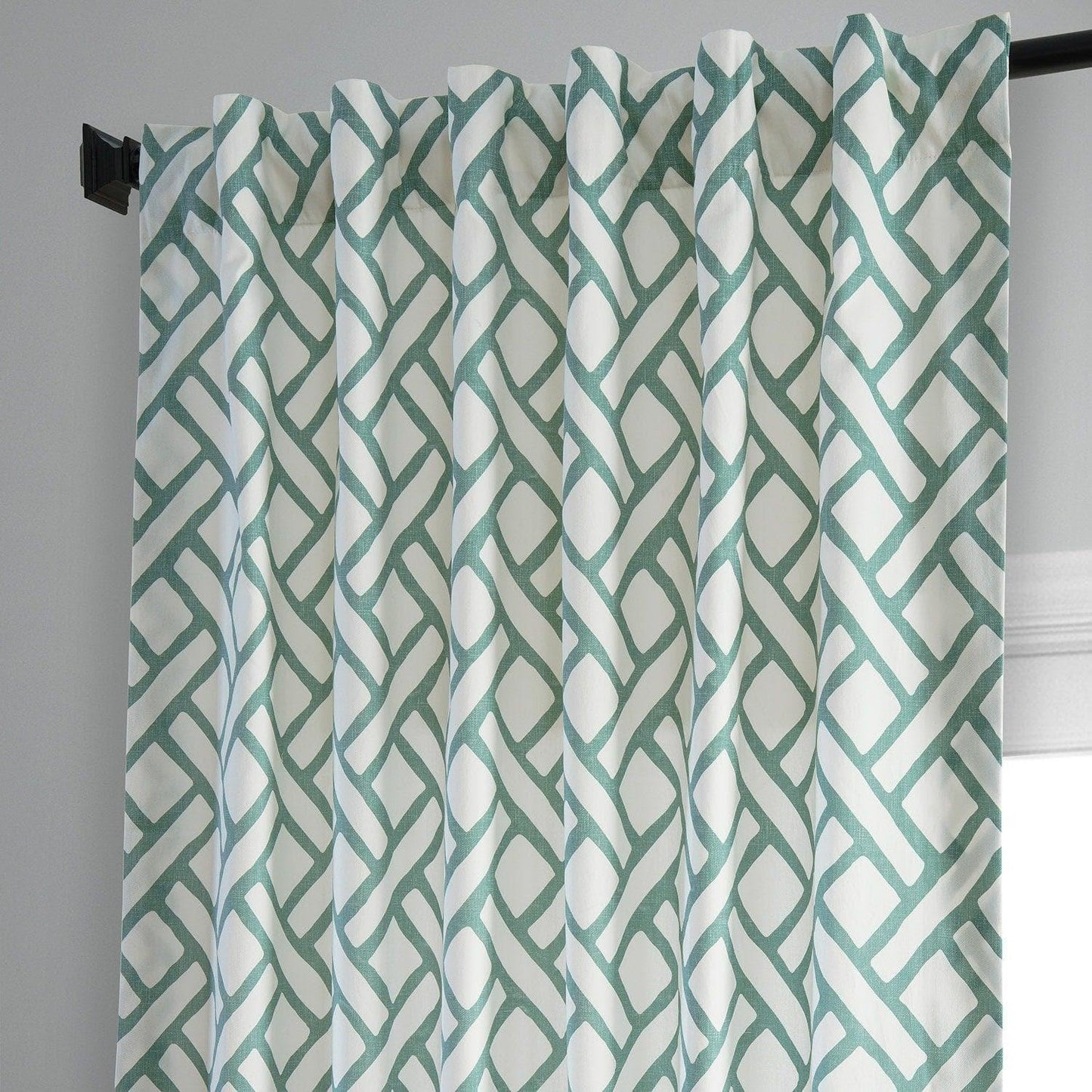 Garden Path Slate Blue Printed Cotton Curtain - HalfPriceDrapes.com