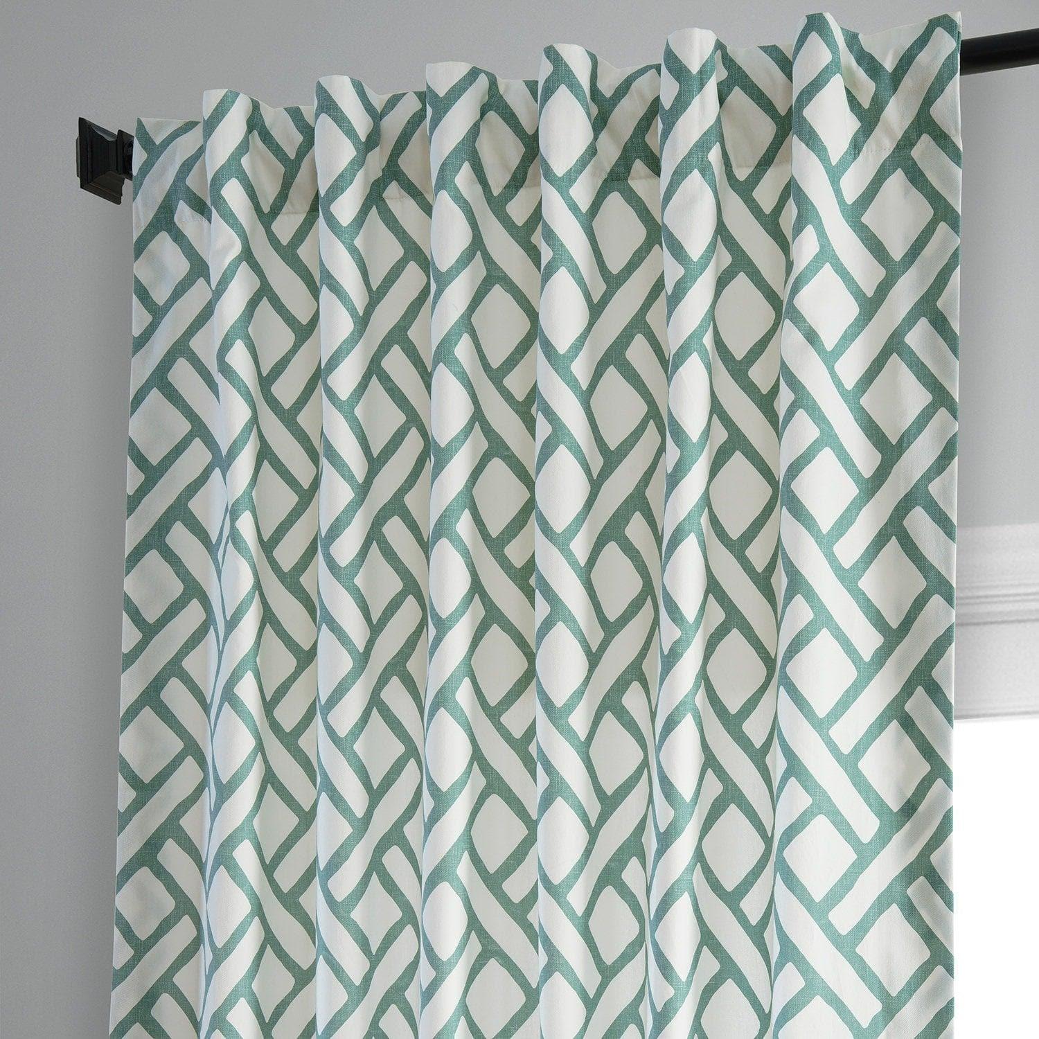 Garden Path Slate Blue Printed Cotton Curtain - HalfPriceDrapes.com