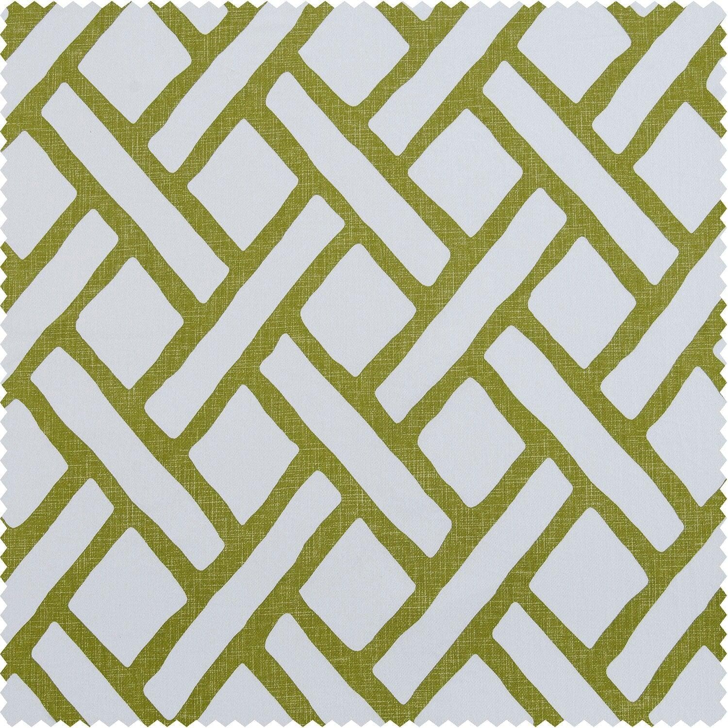 Garden Path Moss Green Geometric Printed Cotton Custom Curtain