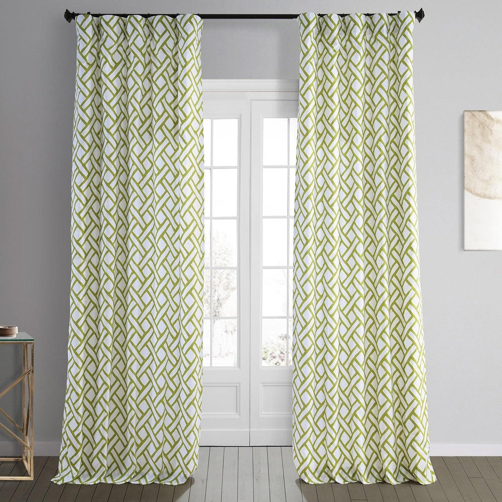 Garden Path Moss Green Printed Cotton Curtain - HalfPriceDrapes.com