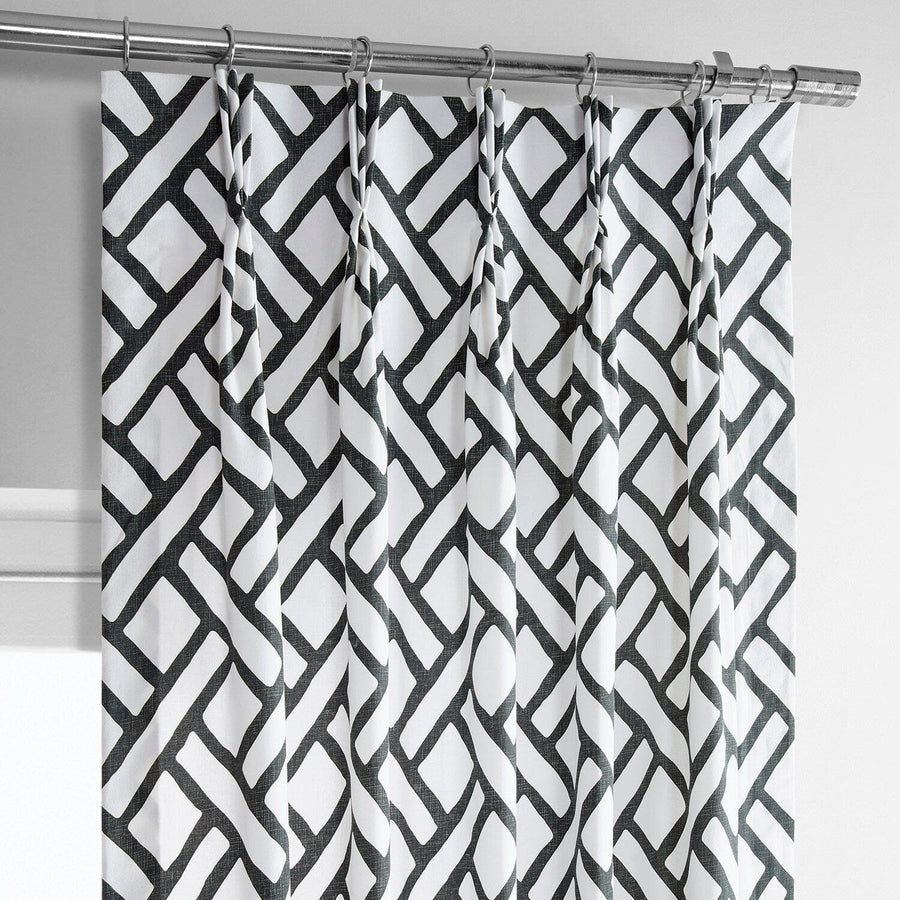 Garden Path Black French Pleat Printed Cotton Curtain