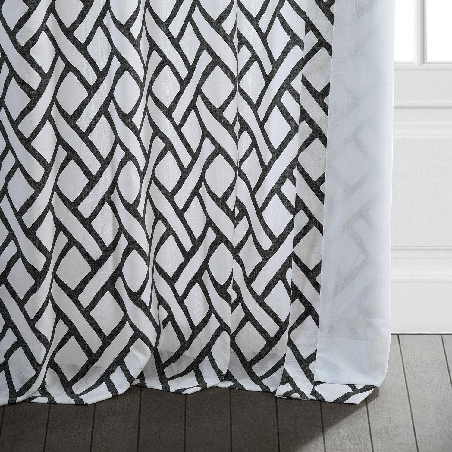 Garden Path Black Printed Cotton Curtain - HalfPriceDrapes.com