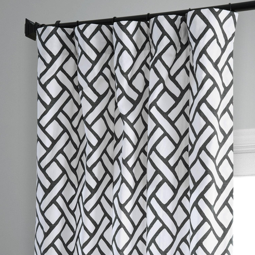 Garden Path Black Printed Cotton Curtain - HalfPriceDrapes.com