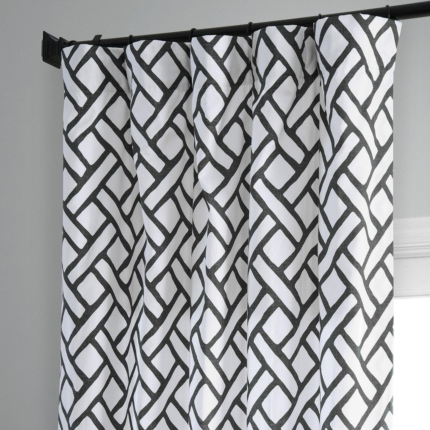 Garden Path Black Printed Cotton Curtain - HalfPriceDrapes.com