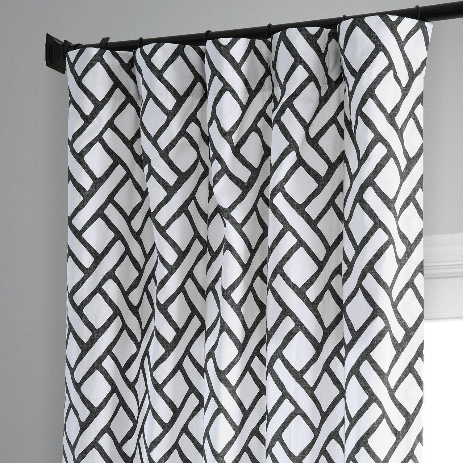 Garden Path Black Printed Cotton Curtain - HalfPriceDrapes.com