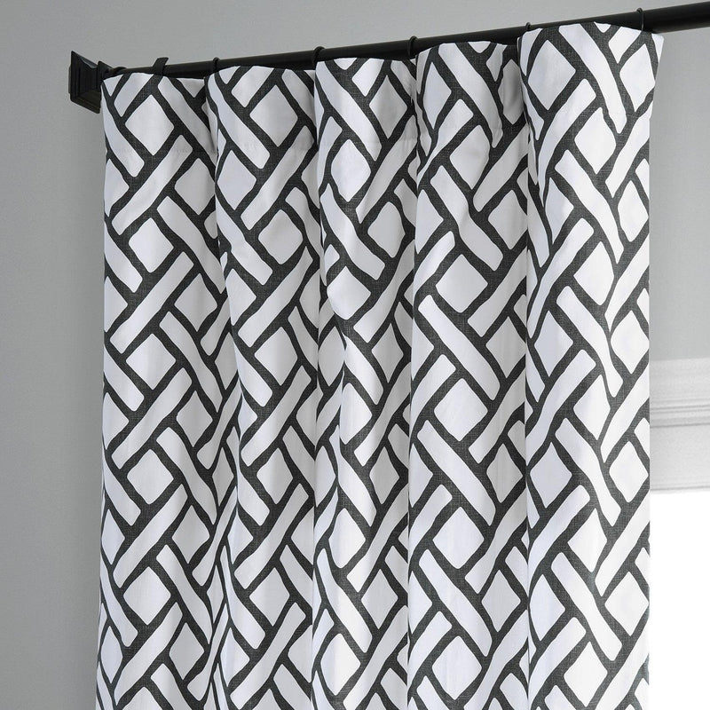 Garden Path Black Printed Cotton Curtain - HalfPriceDrapes.com