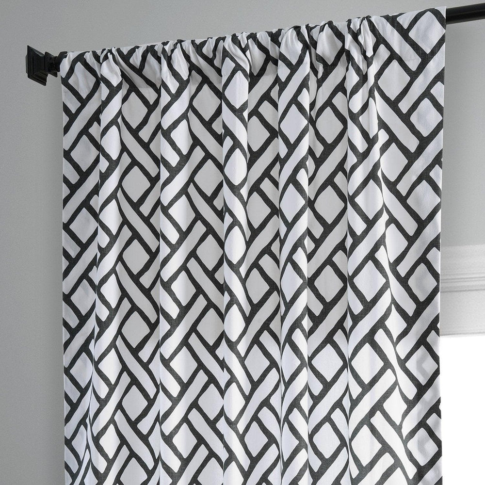 Garden Path Black Printed Cotton Curtain - HalfPriceDrapes.com