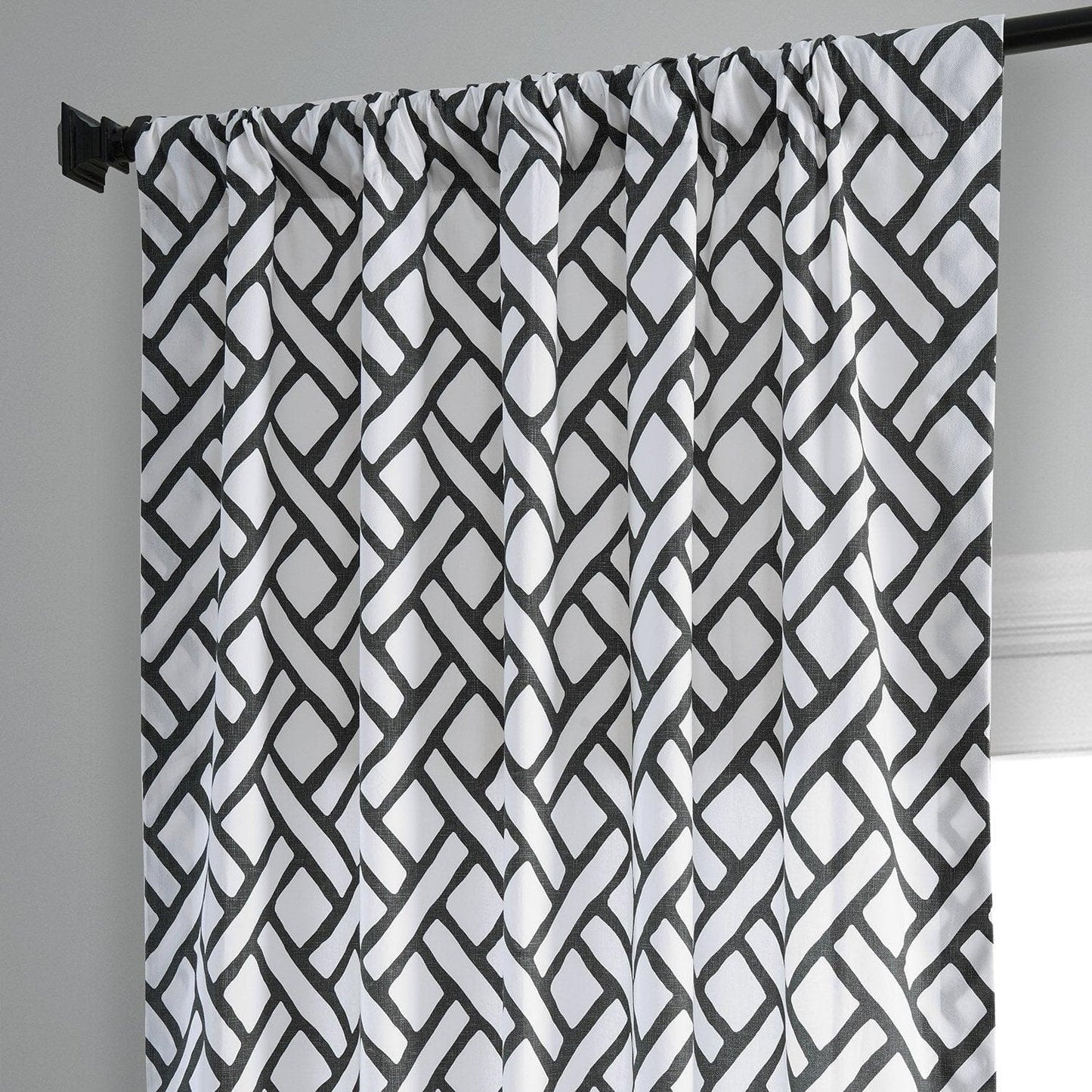 Garden Path Black Printed Cotton Curtain - HalfPriceDrapes.com