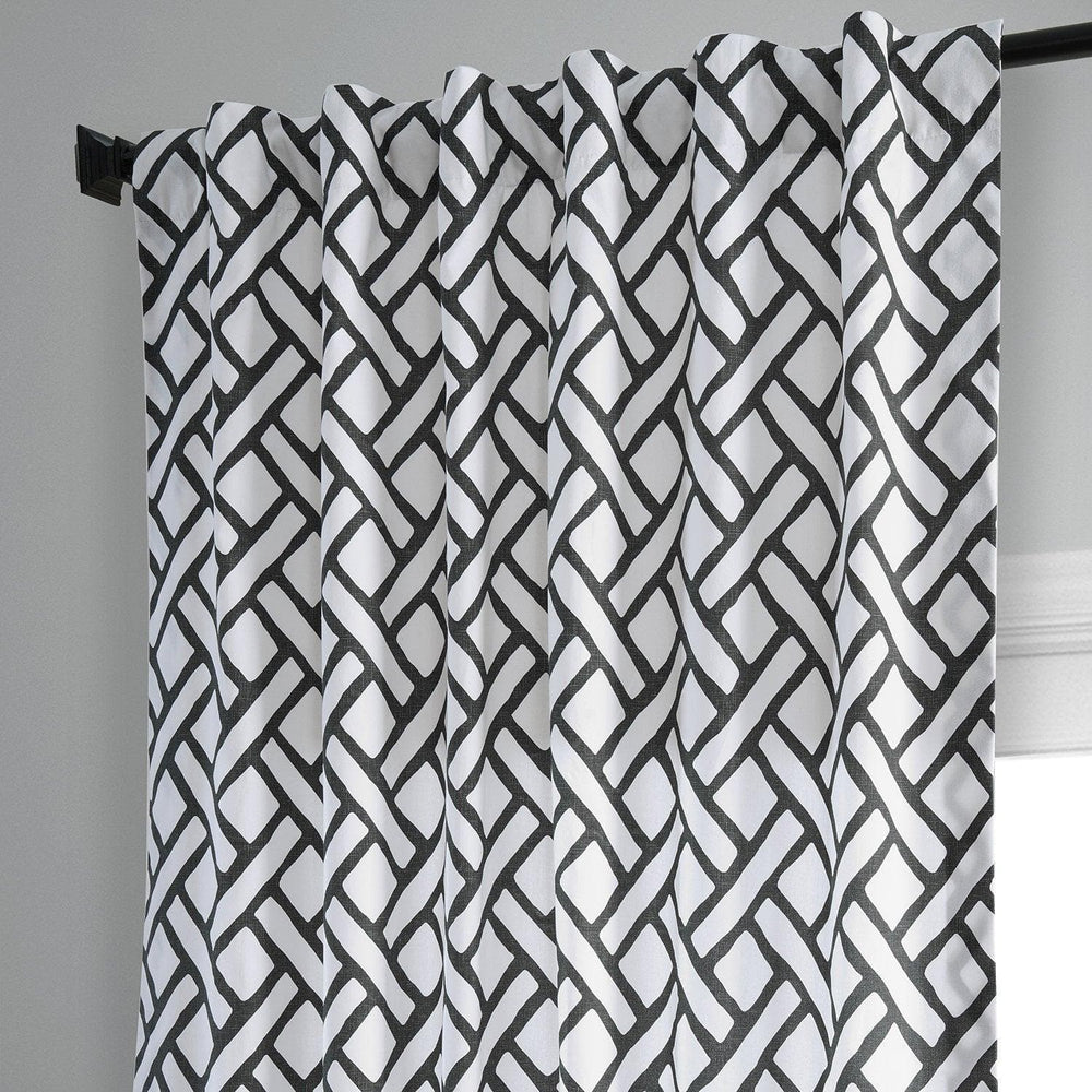 Garden Path Black Printed Cotton Curtain - HalfPriceDrapes.com