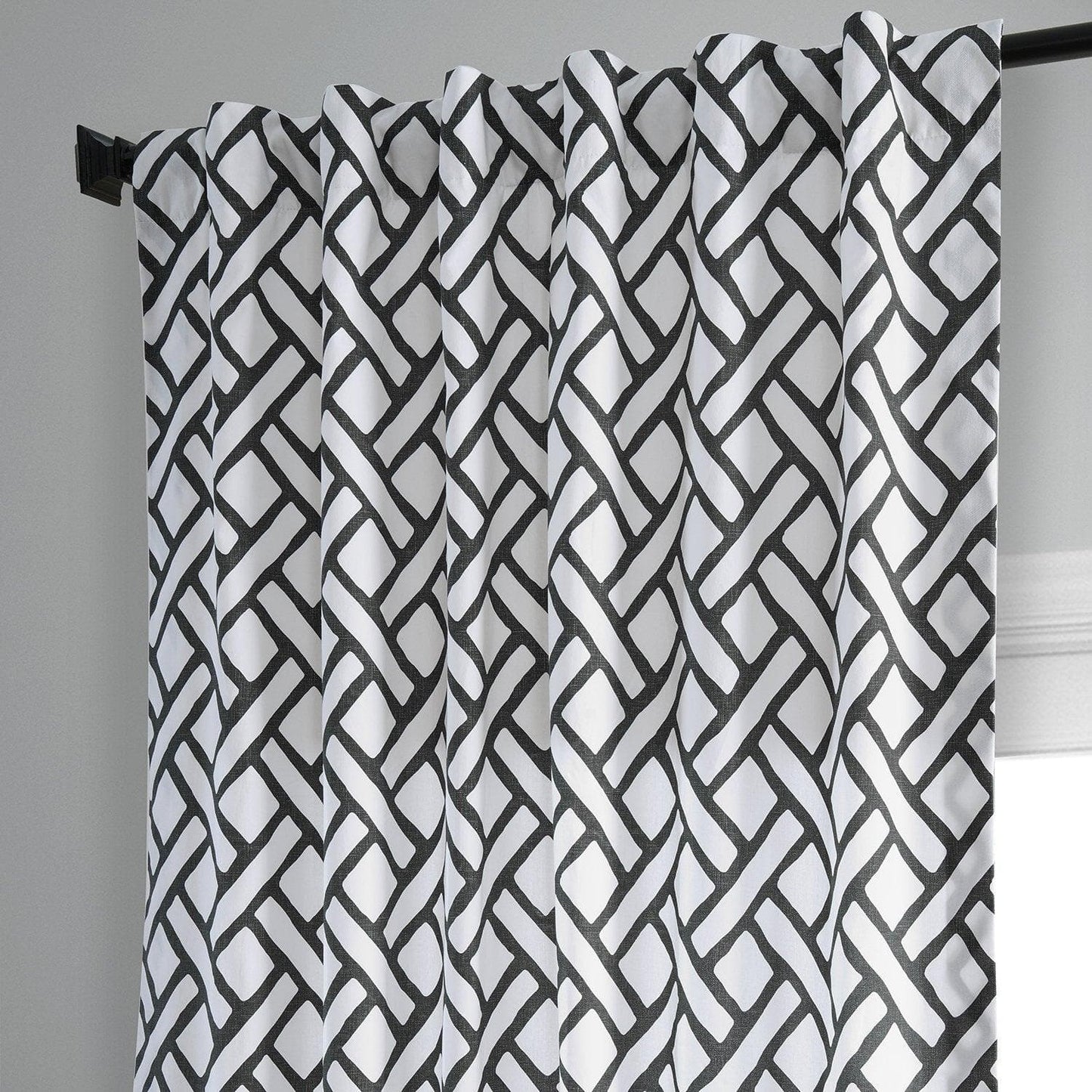 Garden Path Black Printed Cotton Curtain - HalfPriceDrapes.com